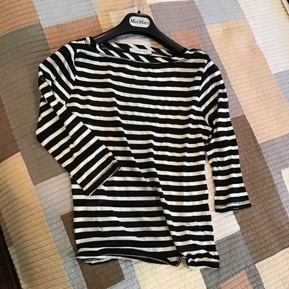 Intrend Black & White Striped Top 3/4 Sleeves L - Picture 6 of 8